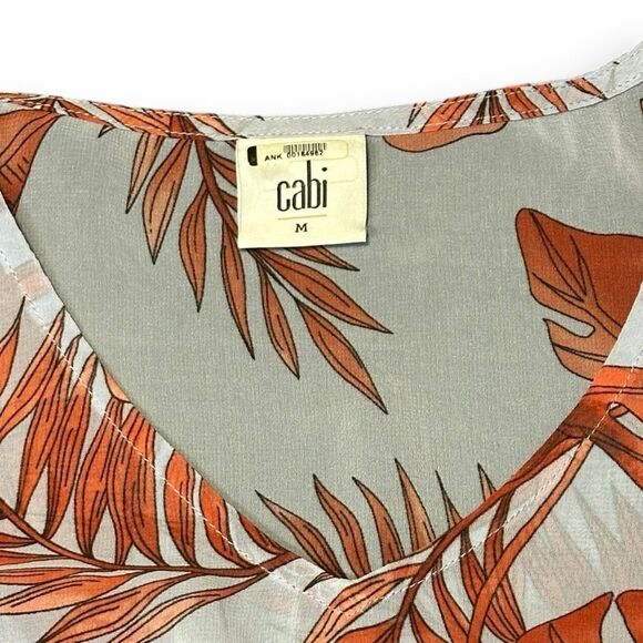 CABI Women’s Sky Blue Orange Palm Leaf Sleeveless Isabel Dress Size Medium Style - Picture 5 of 7